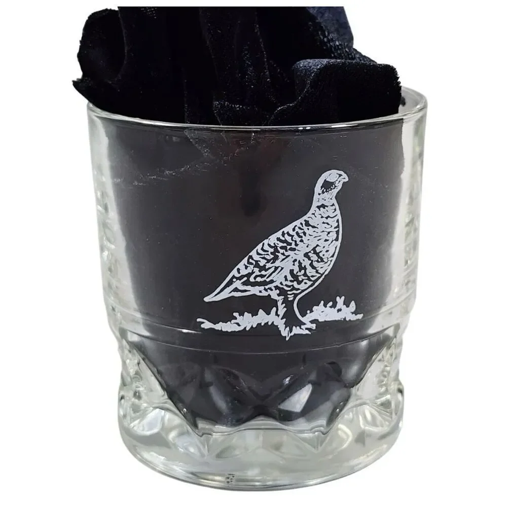 Set of 2 Vintage The Famous Grouse Scotch Whisky Low Ball Glasses Etched France